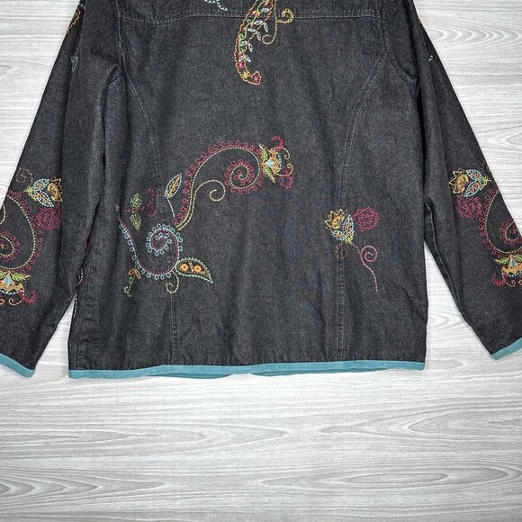 Vintage Denim & Co Denim Long Sleeve Button Up Jacket Size M Black Embroidered - Picture 13 of 15